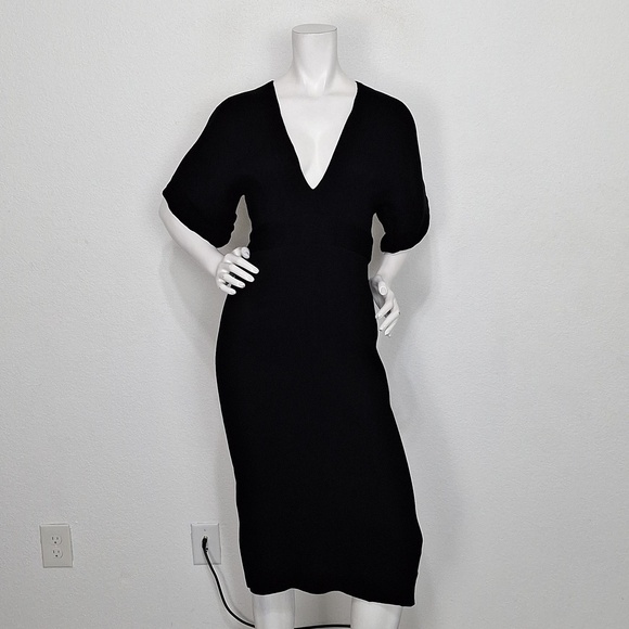 Topshop Dresses & Skirts - Topshop Black Ribbed Knit W/Open Back Bow Tie Midi Cocktail Dress Size US 6